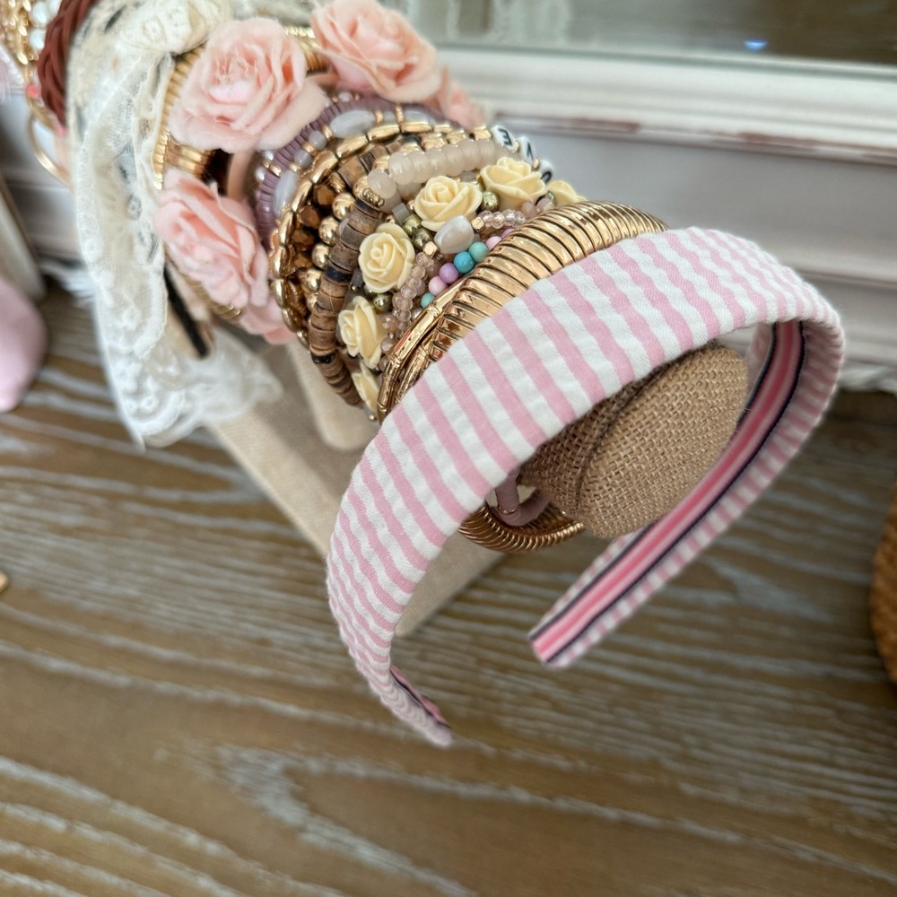 Pink Seersucker Headband